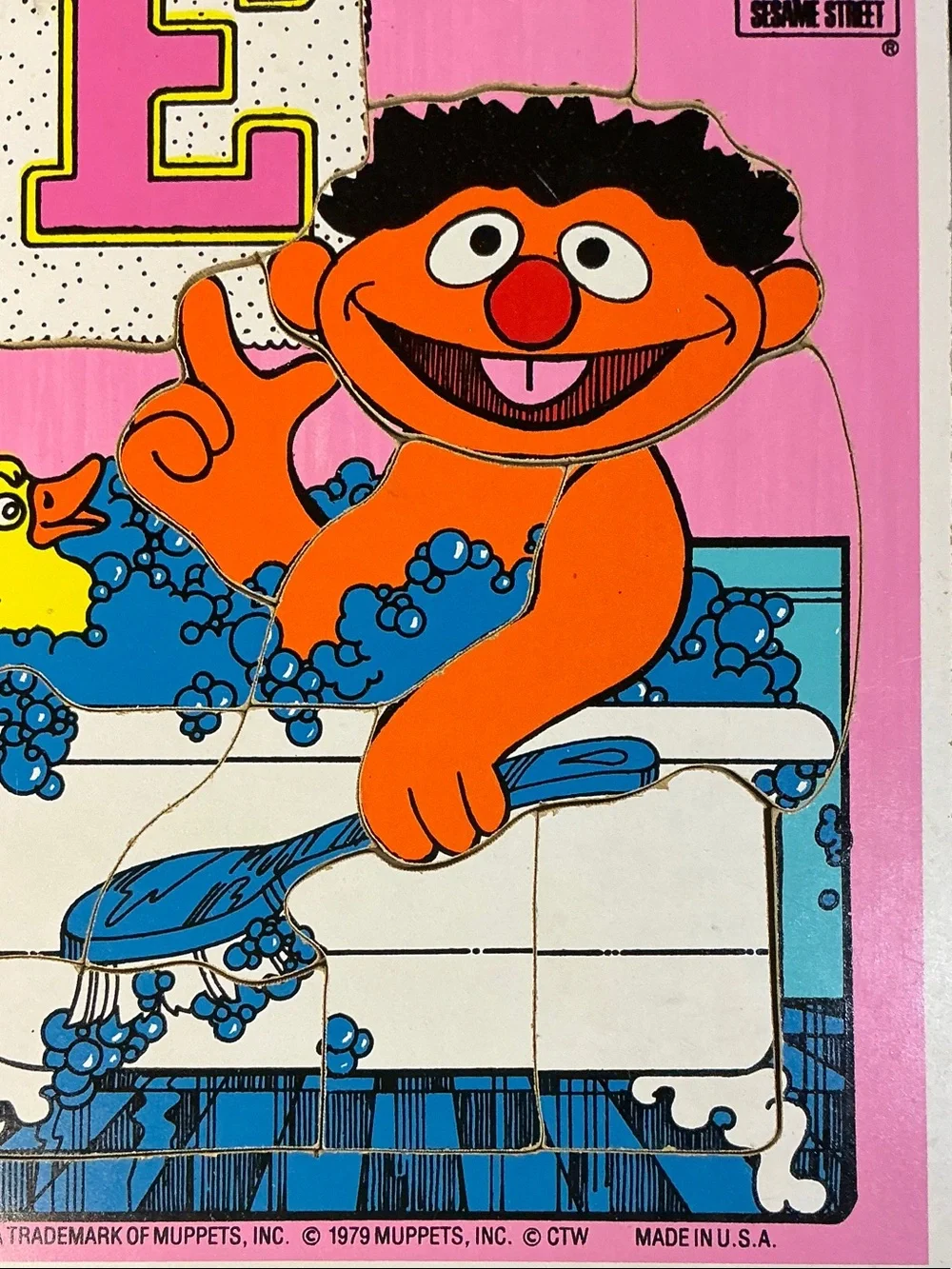 Vintage Playskool Sesame Street Puzzle - Big Bird Blue & Ernie Pink Wood Puzzles